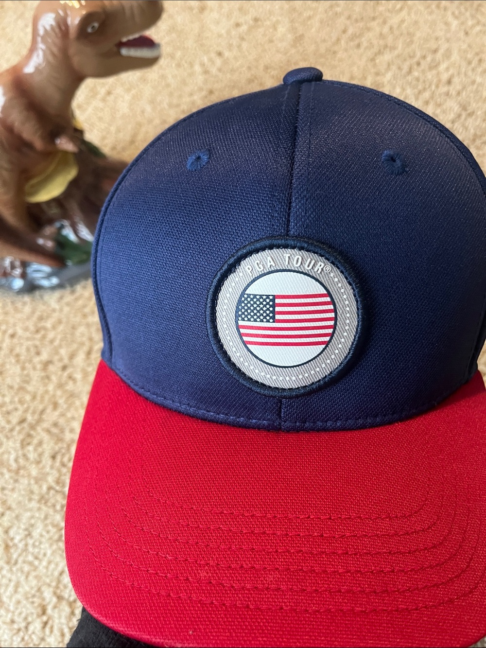 PGA TOUR Navy Blue Cap with Red Bill and American Patch